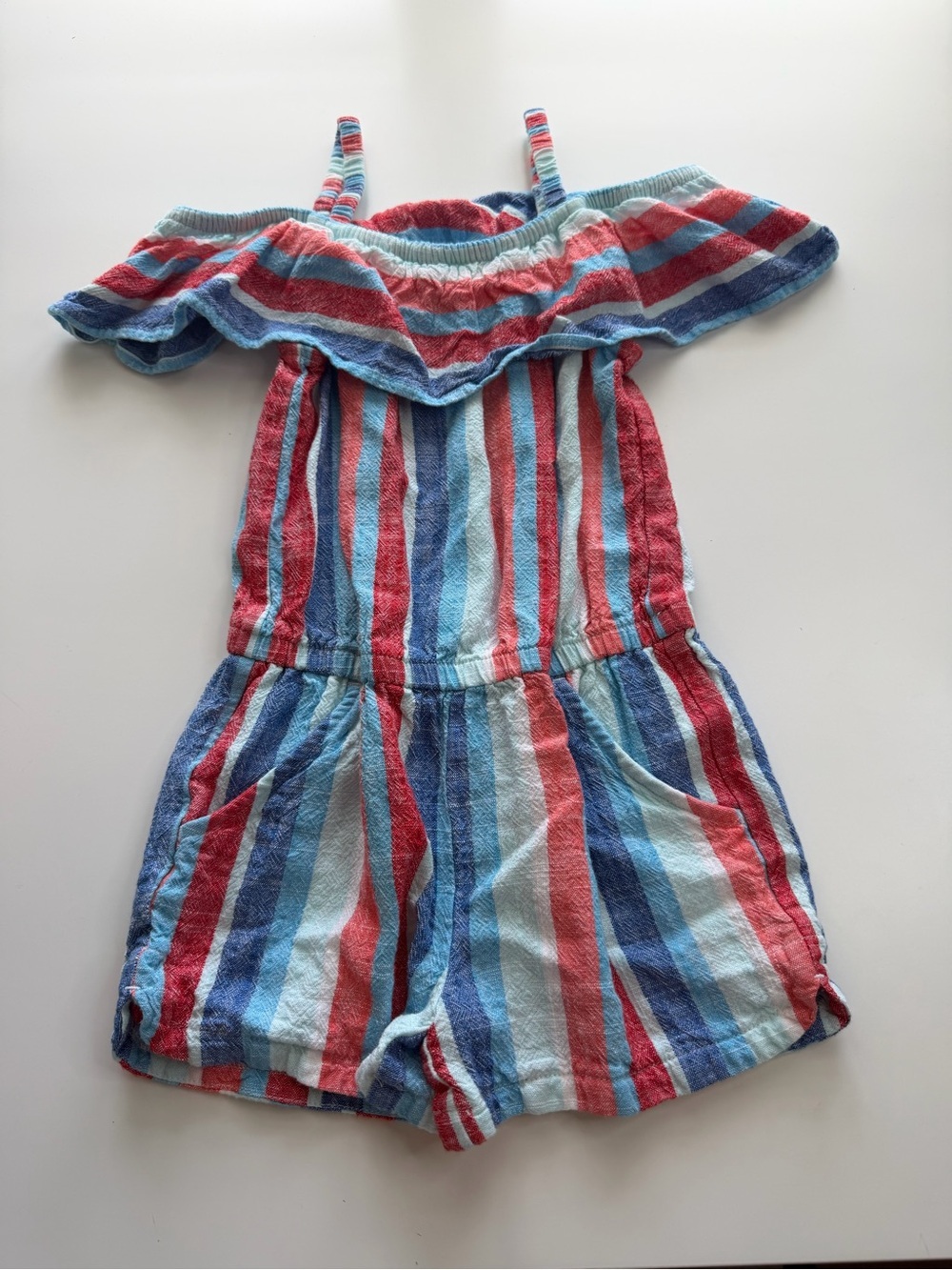 Cat & Jack Red, Blue, Light Blue Striped Girls' Off-Shoulder Romper